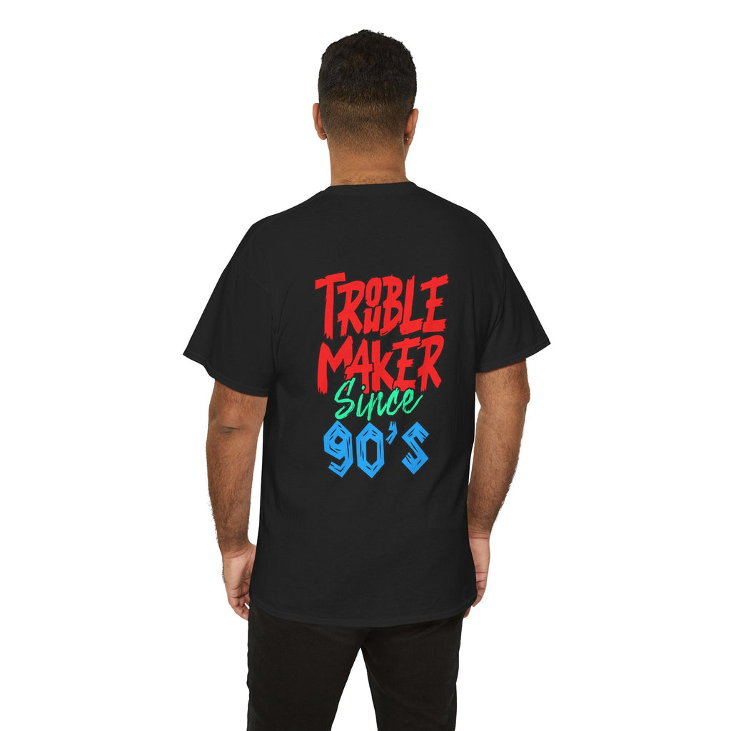 Trouble Maker Since 90s Unisex Heavy Cotton Tee | Funny Graphic Shirt, Vintage Style Top, Gift for Rebel Friends, Casual Wear