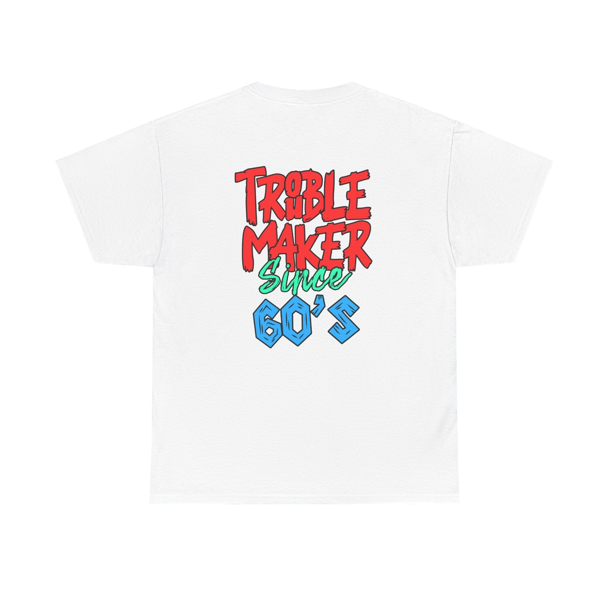 Trouble Maker Since 60s Unisex Heavy Cotton Tee | Funny Graphic Shirt, Vintage Style Top, Gift for Rebel Friends, Casual Wear
