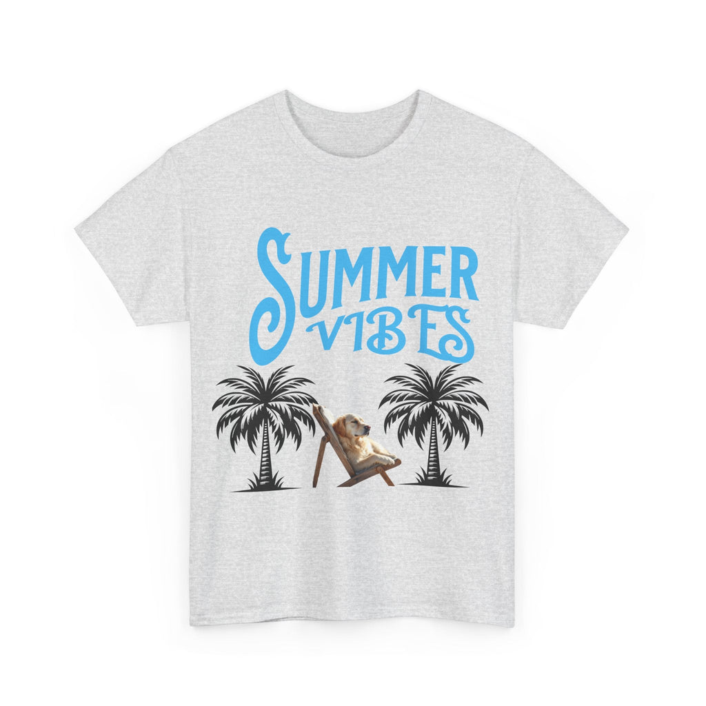Dog lovers shirt Summer Vibes Unisex Heavy Cotton Tee, Relaxed Fit T-Shirt, Vacation Wear, Gift for Him/Her, Casual Summer Top