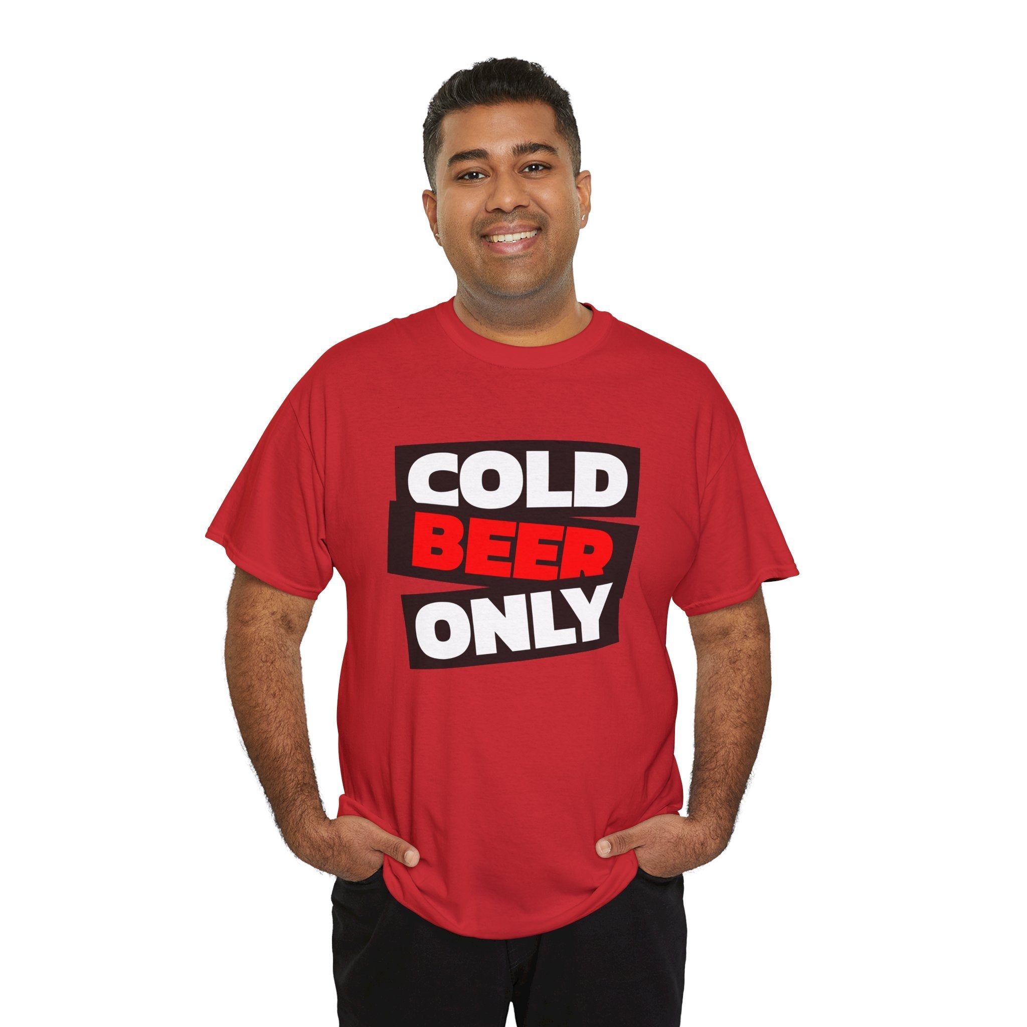 Chill Vibes Unisex Heavy Cotton Tee | 'Cold Beer Only' Graphic, Casual Wear, Gift for Beer Lovers, Summer BBQ, Party Outfit, Fun T-Shirt