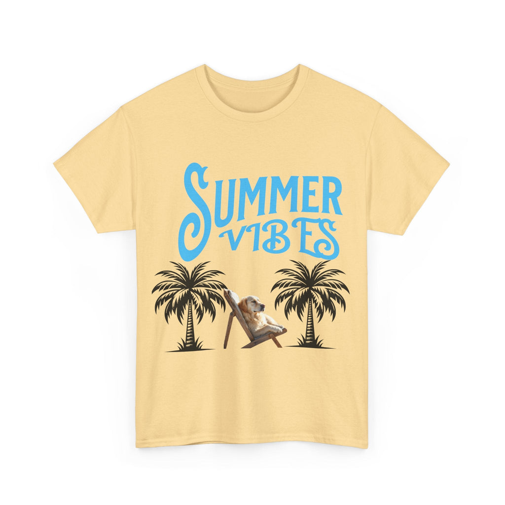 Dog lovers shirt Summer Vibes Unisex Heavy Cotton Tee, Relaxed Fit T-Shirt, Vacation Wear, Gift for Him/Her, Casual Summer Top