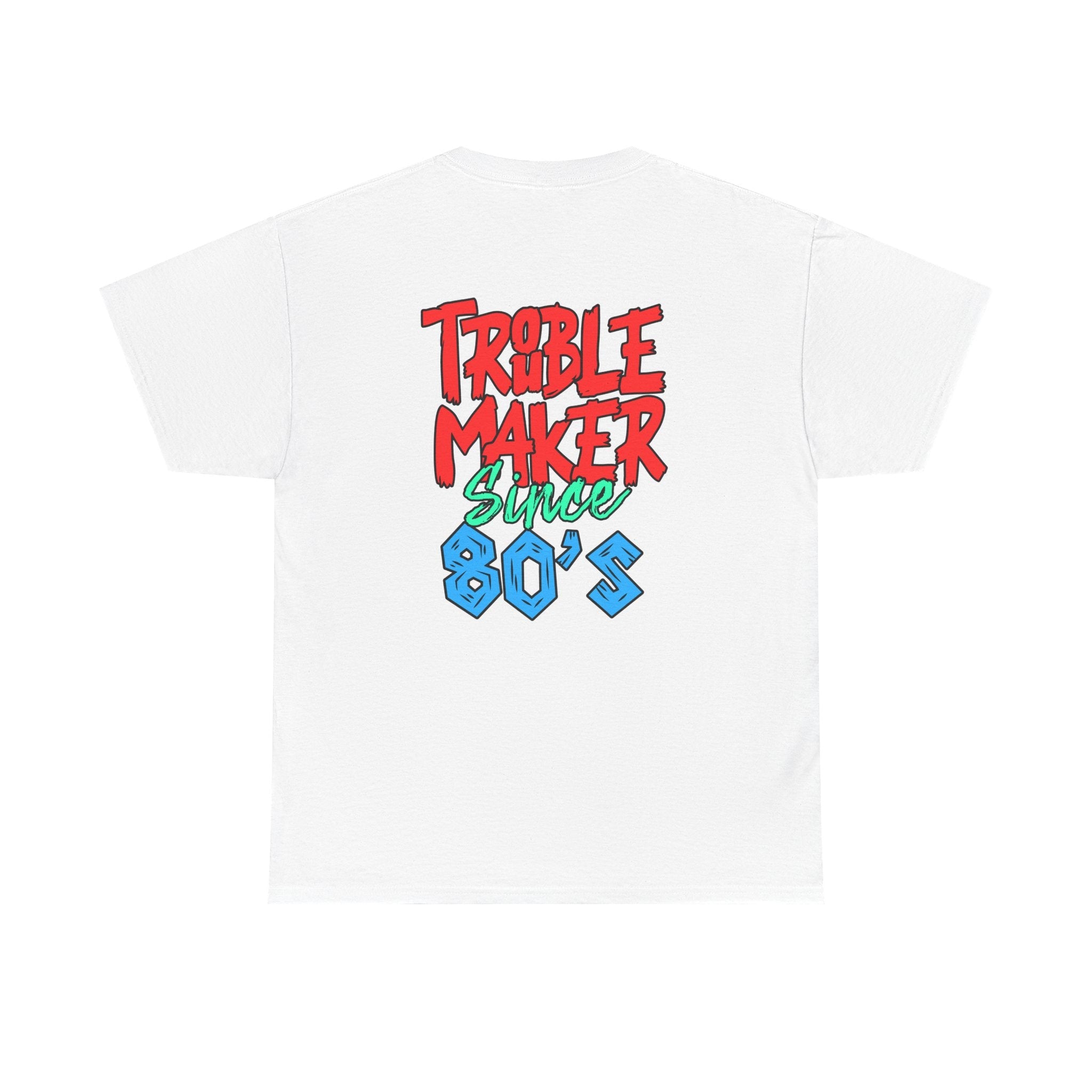Trouble Maker Since 80s Unisex Heavy Cotton Tee | Funny Graphic Shirt, Vintage Style Top, Gift for Rebel Friends, Casual Wear
