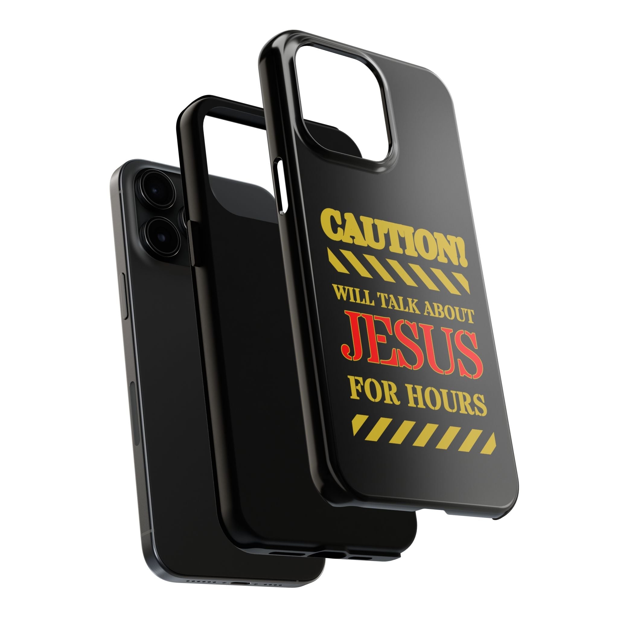Caution Will Talk About Jesus for Hours iPhone compatible black Phone Case | Christian Phone Case