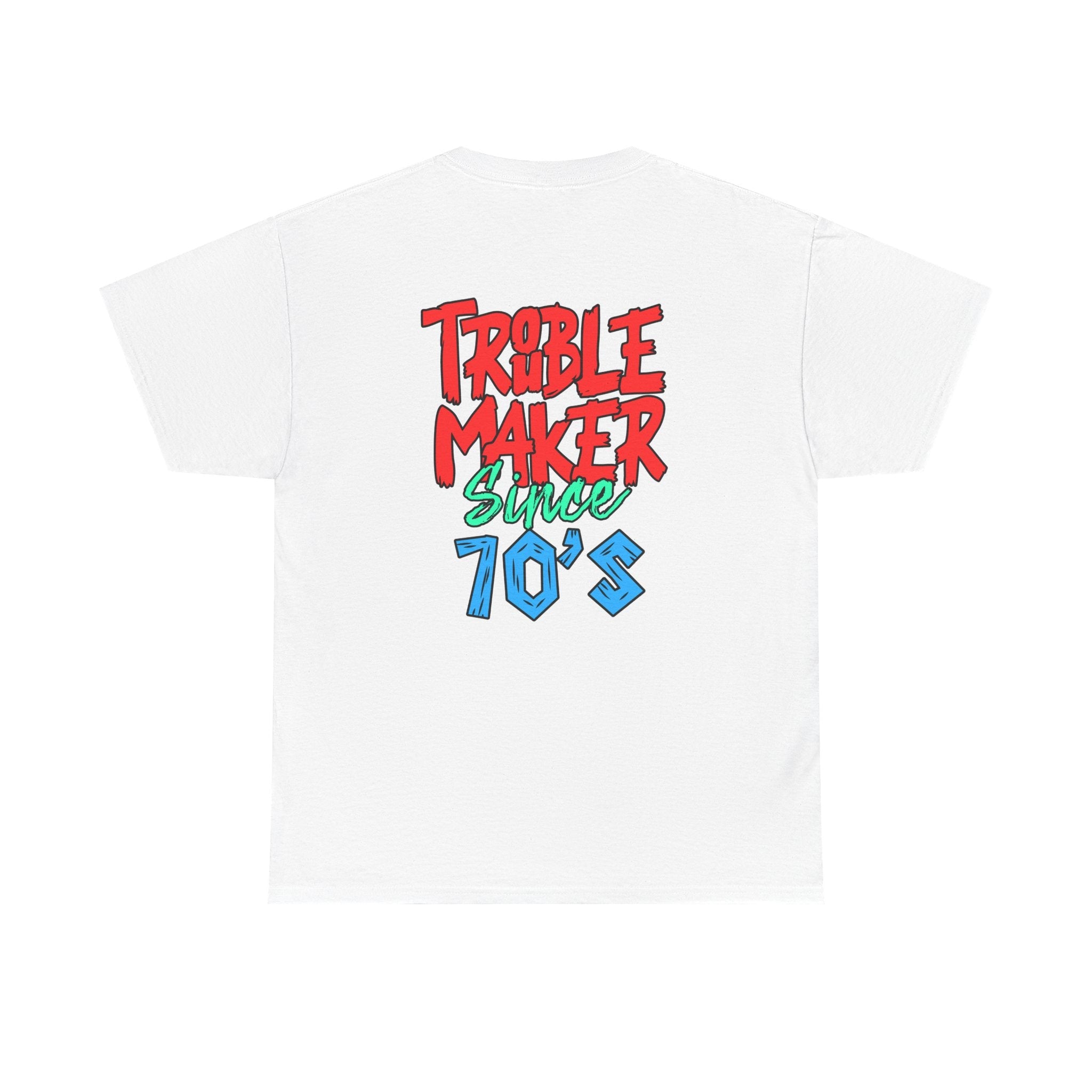 Trouble Maker Since 70s Unisex Heavy Cotton Tee | Funny Graphic Shirt, Vintage Style Top, Gift for Rebel Friends, Casual Wear