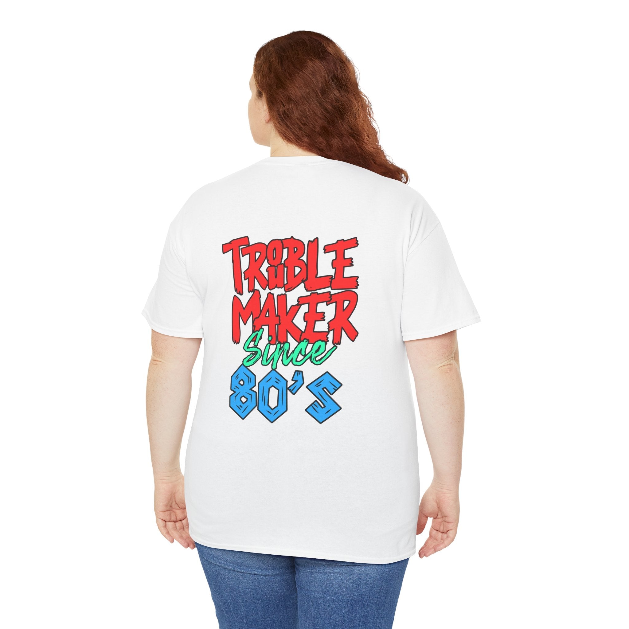 Trouble Maker Since 80s Unisex Heavy Cotton Tee | Funny Graphic Shirt, Vintage Style Top, Gift for Rebel Friends, Casual Wear
