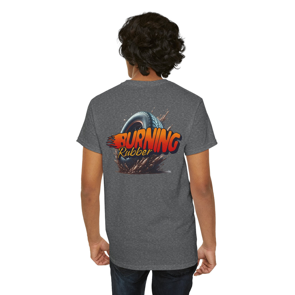 Burning Rubber Unisex Heavy Cotton Tee, Car Enthusiast Gift, Racing Shirt, Casual Everyday Wear, Streetwear, Automotive Apparel