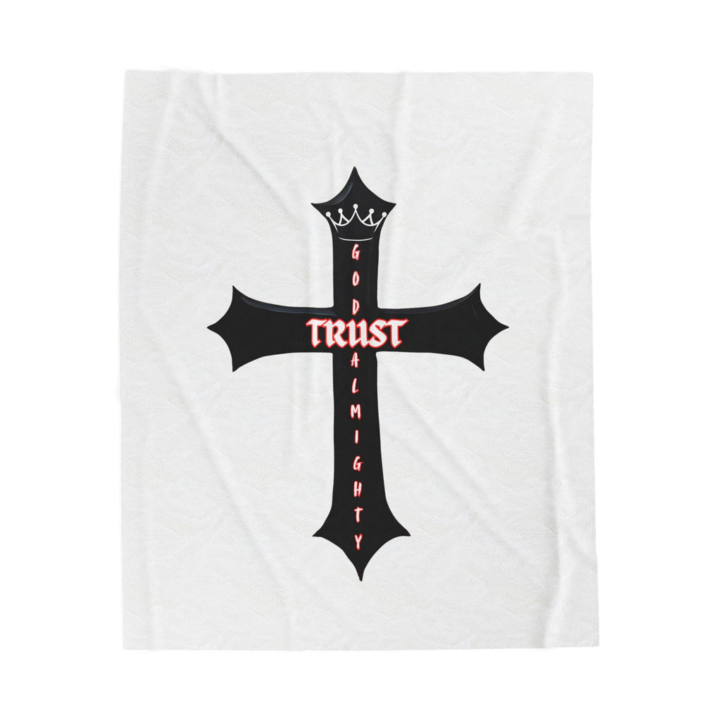 Soft Fleece Blanket, Christian Home Decor, Gift for Faith Lovers, Trust God Blanket, Christian cross blanket