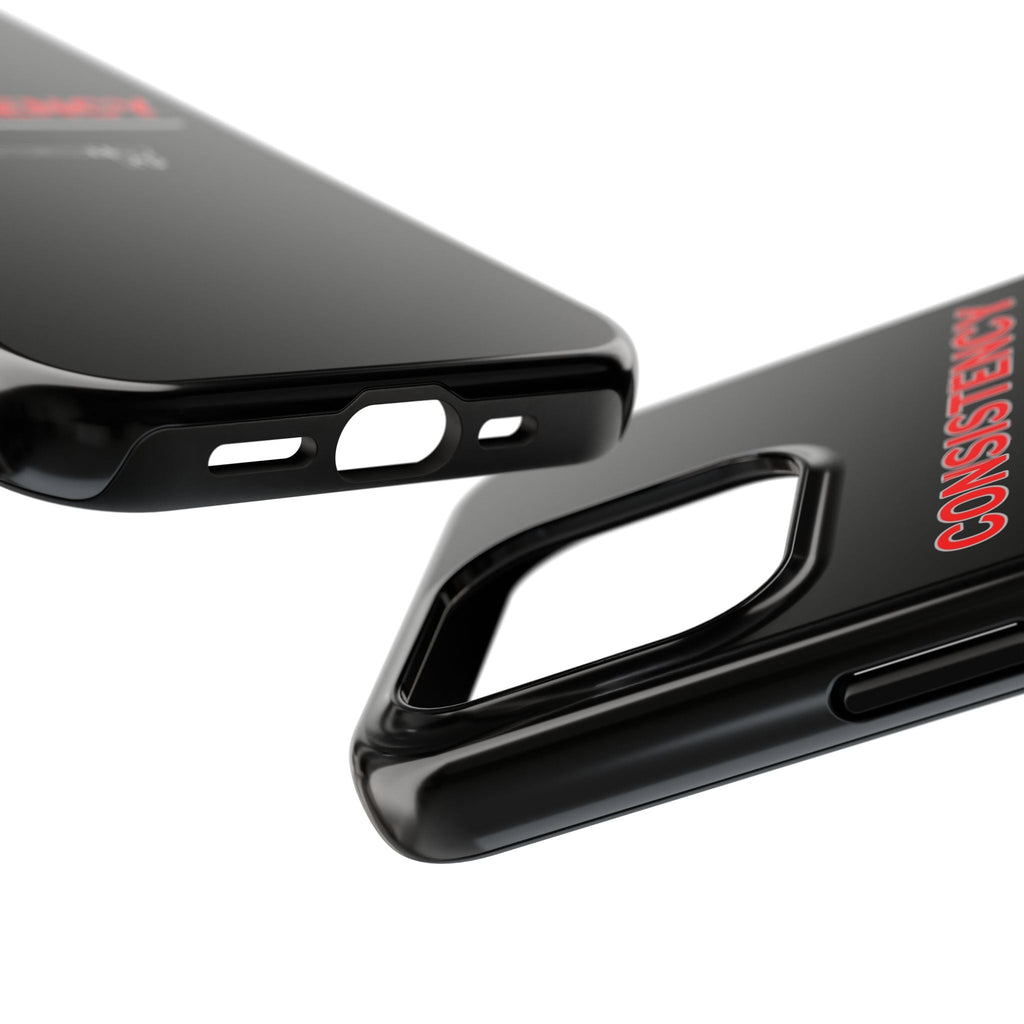 Consistency Key iPhone 14, 15, 16 and 17 Compatible Black Phone Case | Motivational Quote Tough Phone Case