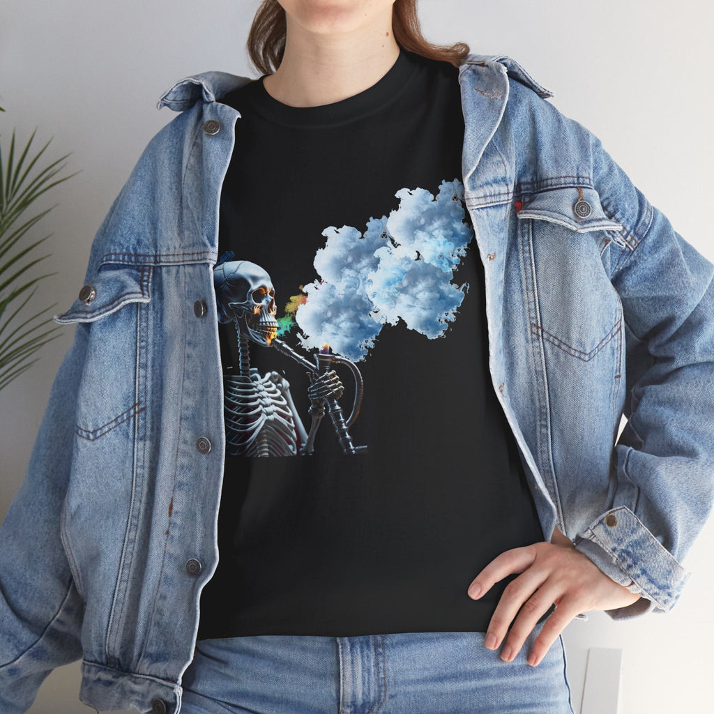 Skeleton smoking T-shirt, Chill Vibes Skeleton Tee Relaxed Graphic T-Shirt, Cool Summer Wear, Gift for Music Lovers, Casual Streetwear
