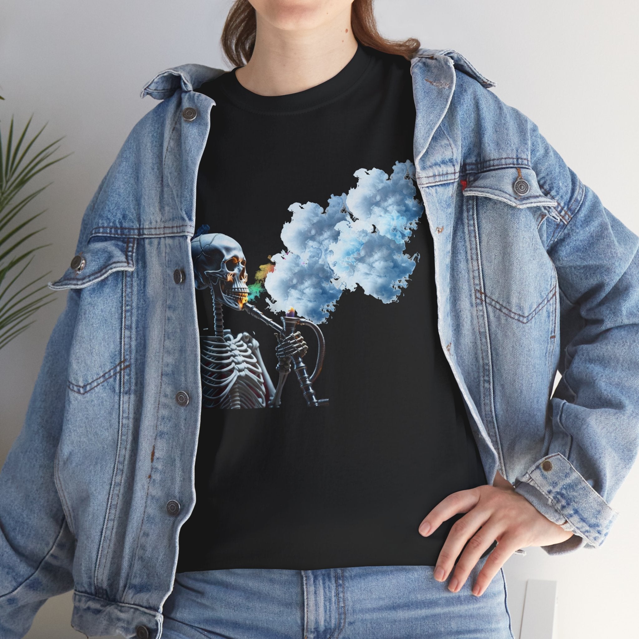 Skeleton smoking T-shirt, Chill Vibes Skeleton Tee Relaxed Graphic T-Shirt, Cool Summer Wear, Gift for Music Lovers, Casual Streetwear