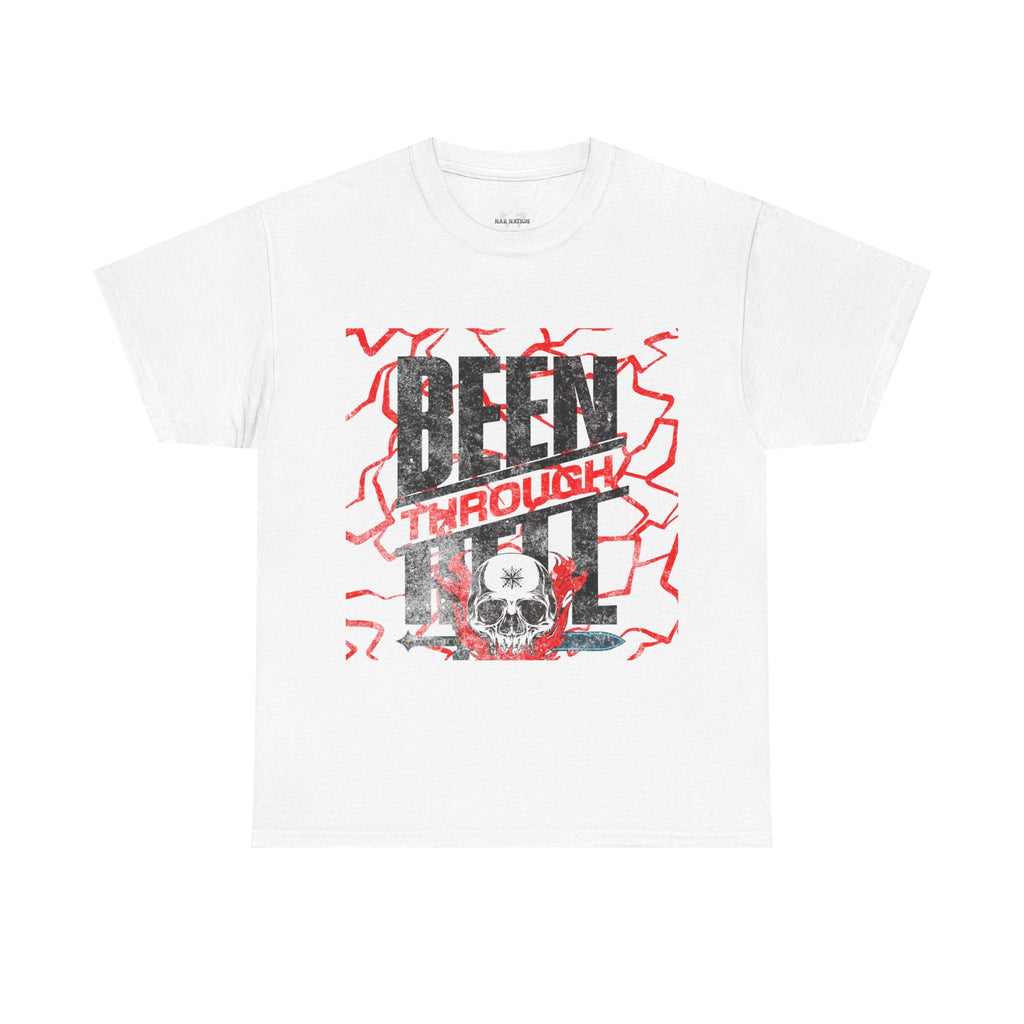 Been Through Hell t-shirt- Unisex Heavy Cotton Tee for Casual Wear, Music Festivals, Skateboarding, Rock t-shirt, Great Gift