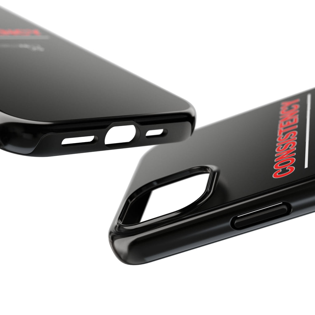 Consistency Key iPhone 14, 15, 16 and 17 Compatible Black Phone Case | Motivational Quote Tough Phone Case