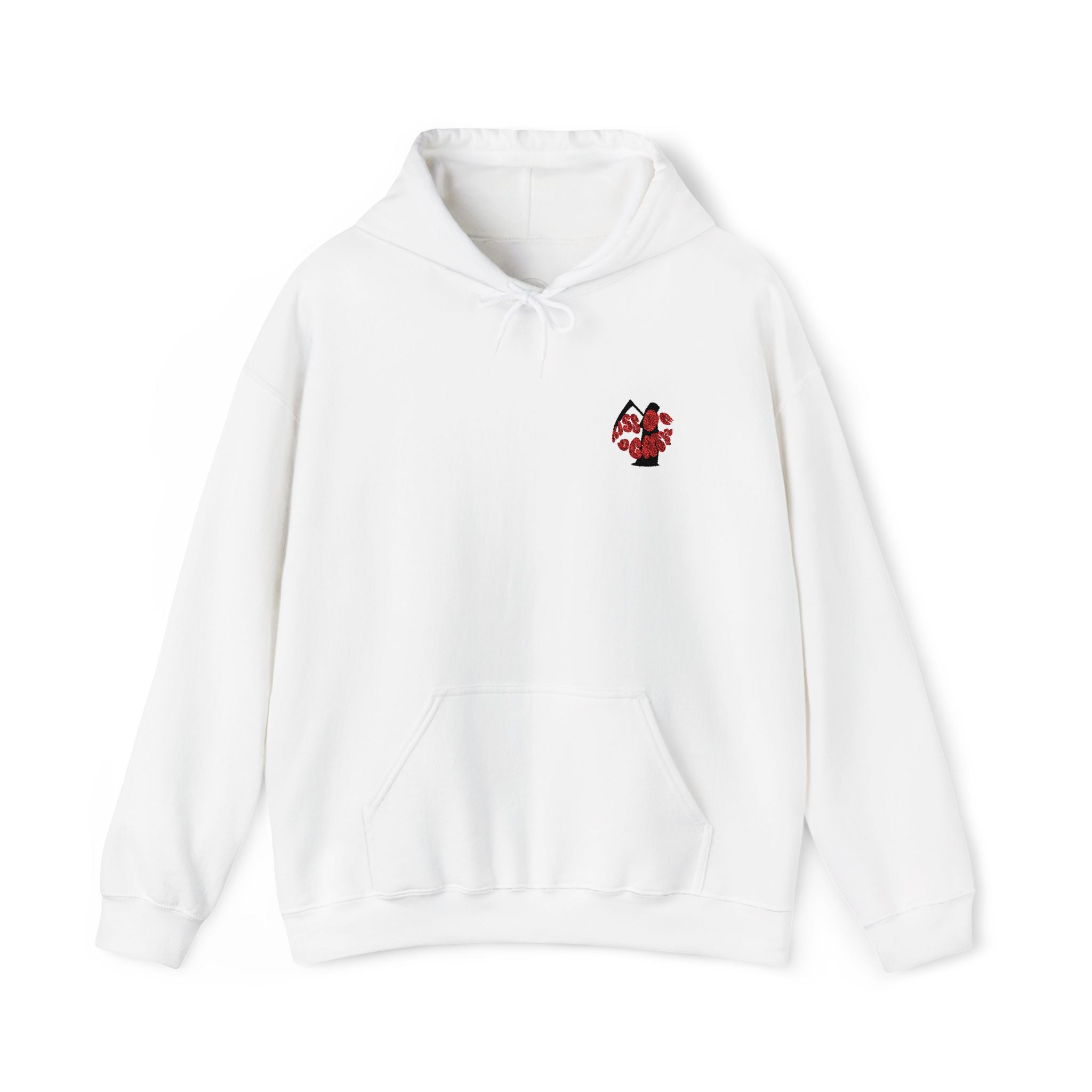 Kiss of death hoodie, cool embroidery design hoodie, adjustable drawstring hood, kangaroo pouch pocket