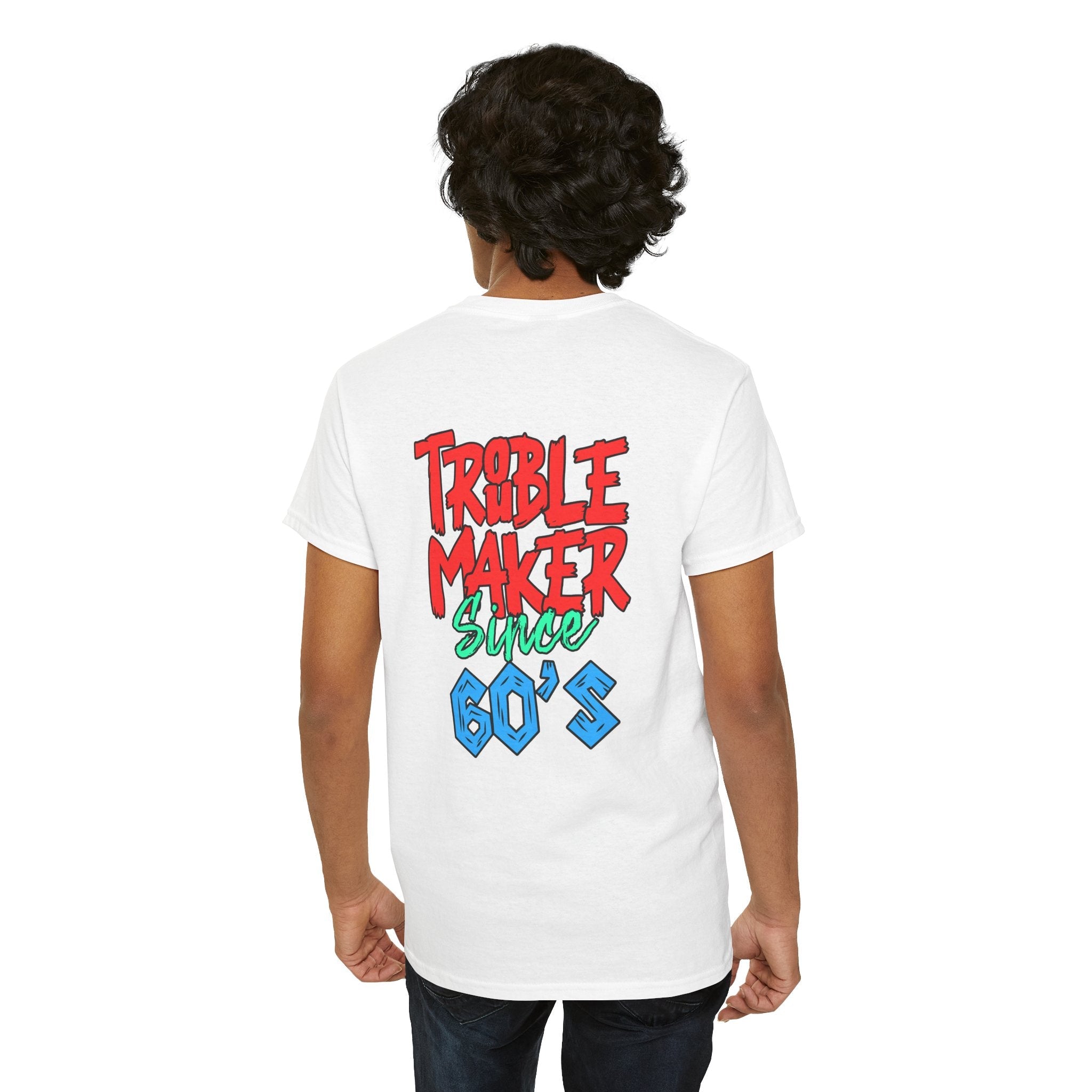 Trouble Maker Since 60s Unisex Heavy Cotton Tee | Funny Graphic Shirt, Vintage Style Top, Gift for Rebel Friends, Casual Wear