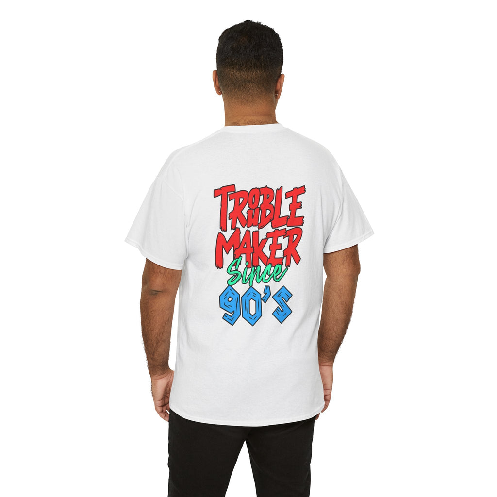 Trouble Maker Since 90s Unisex Heavy Cotton Tee | Funny Graphic Shirt, Vintage Style Top, Gift for Rebel Friends, Casual Wear