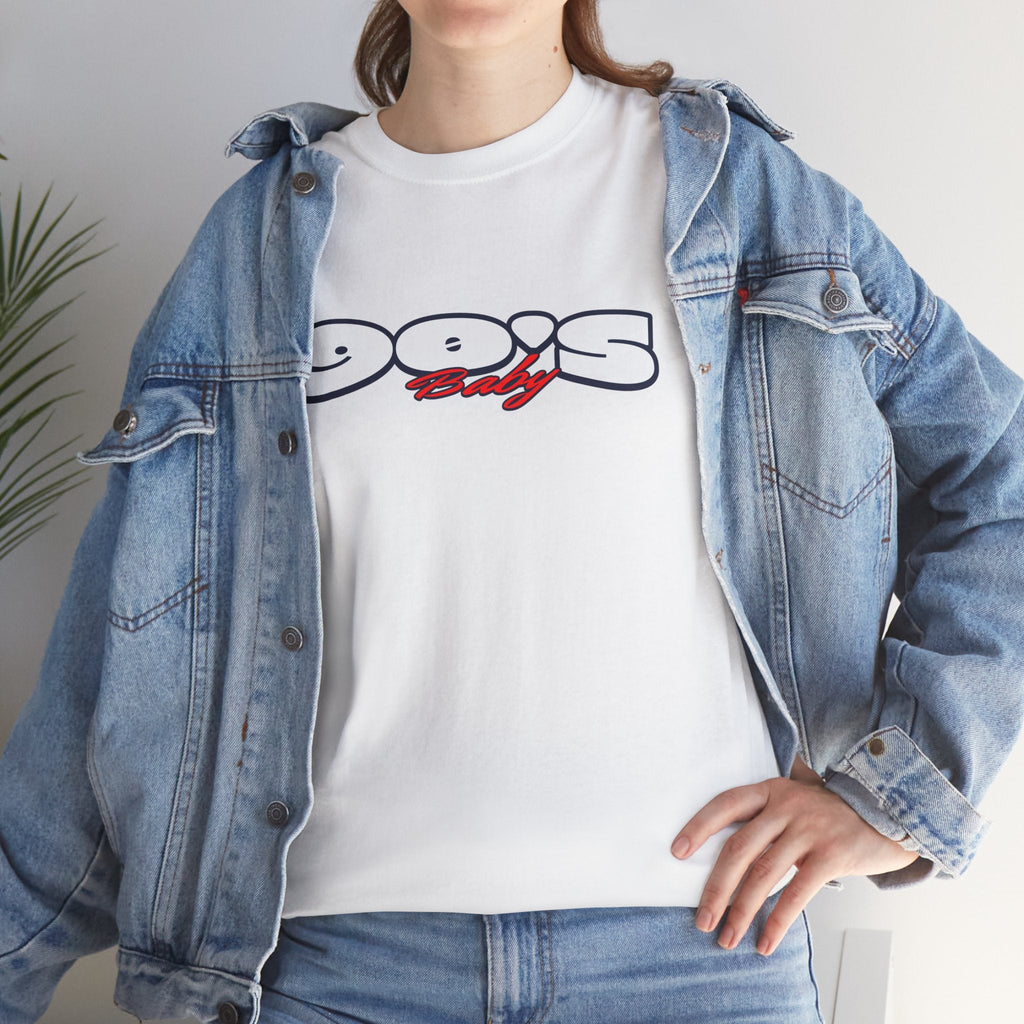 90s baby Nostalgia Unisex Heavy Cotton Tee, Retro Style T-Shirt, Casual Wear, Vintage Aesthetic, Gift for 90s Kids, Comfortable Everyday Tee