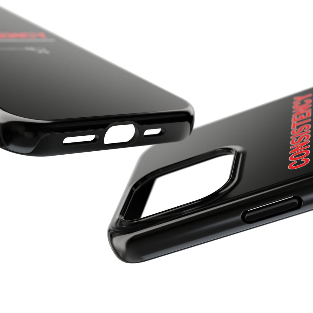 Consistency Key iPhone 14, 15, 16 and 17 Compatible Black Phone Case | Motivational Quote Tough Phone Case