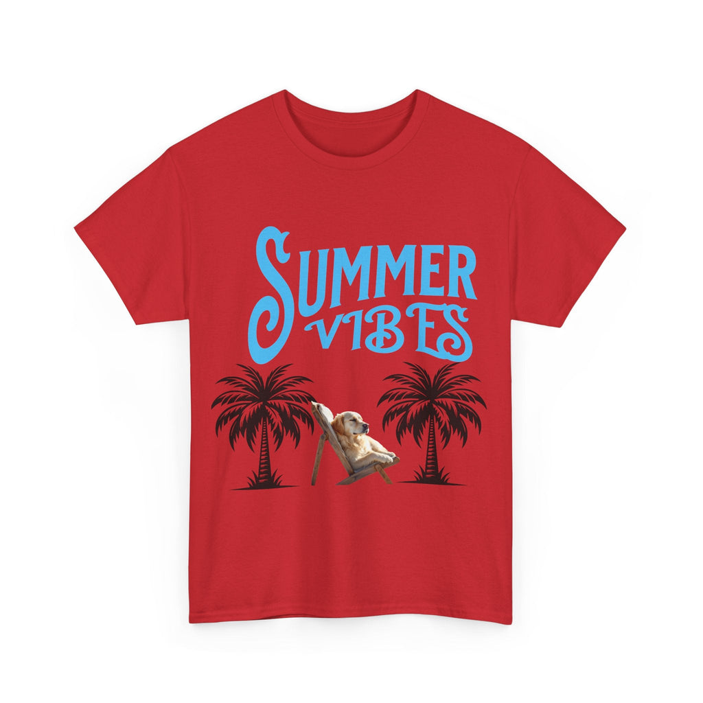 Dog lovers shirt Summer Vibes Unisex Heavy Cotton Tee, Relaxed Fit T-Shirt, Vacation Wear, Gift for Him/Her, Casual Summer Top